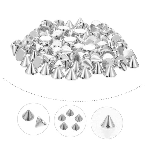 Plastic cone spike studs, silver, with holes for DIY jacket decor