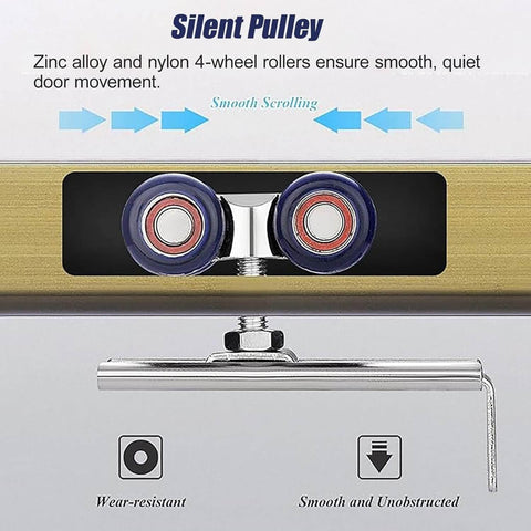 Mini Cabinet Bypass Double Sliding Barn Door Hardware Track Kit For 3/4 To 1 Inch Thin Doors, showing rollers close-up.