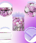 4 Pack 9 Inch Small Gift Bags With Handles, Floral Purple Tulip Design, Tissue Paper Included, Gift Bags for Any Occasion, showing bag features