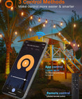 Smart Outdoor 25 Ft String Lights With App And Remote Control Music Sync Vibe Dimmable Edison Shatterproof Bulbs over patio