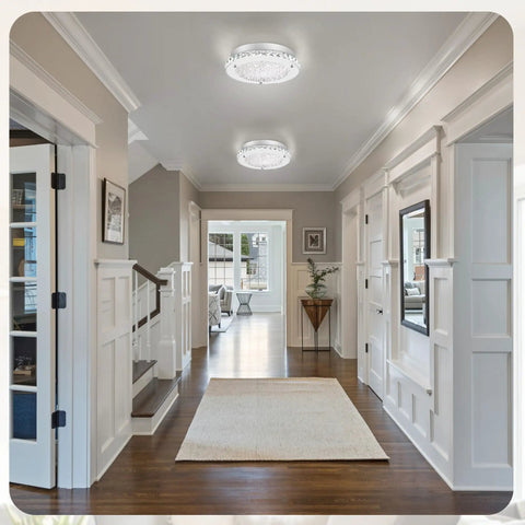 Crystal Ceiling Light Fixture LED Dimmable 11 Inch Flush Mount With 3 Color Temperatures in modern hallway