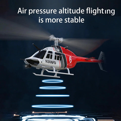 C138 Bell206 RC Helicopter 4CH 2.4GHz with red design demonstrating stable flight with altitude hold feature.