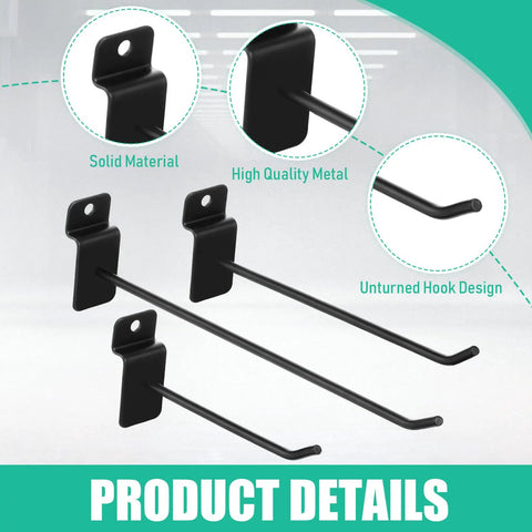 Bulk Slatwall Hooks Set 200 Pcs Metal Hanging Panel Display Hangers For Garage, Shop, And Retail Use Includes 4 Inch 6 Inch And 8 Inch Black Hooks Heavy Duty