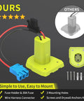 Power Wheel Battery Adapter For Ryobi 18V Battery With Wire Harness Connector, yellow adapter with blue connector and mounting screws