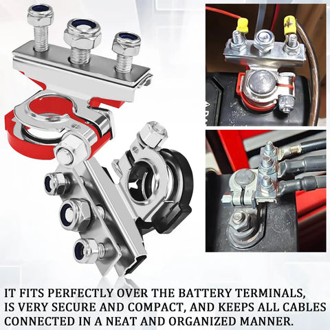 Premium Pure Copper Battery Terminal Pair For Cars And Trucks, showing secure compact connectors for automotive use.