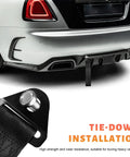 Beast Grade Heavy Duty Racing Tow Strap With Jdm Style Trailer Hook and Nylon Recovery Belt for Universal Front Or Rear Bumper Mounting, solid black installation.