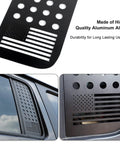 US Flag Aluminum Alloy Rear Door Window Decal Kit For Jeep Wrangler JL Unlimited 4 Door 2018 2019 2020 2021 2022 2023 2024 And Gladiator JT close-up view showing aluminum flag design