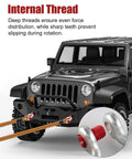 Badass 10 Pack 3/8 Inch Galvanized Steel Shackles Bundle Packed With Deep Thread D Ring And Clevis Hooks Made Tough Enough For Serious Towing Rigging And Daily Grind Tasks showing internal thread design on front of a Jeep.