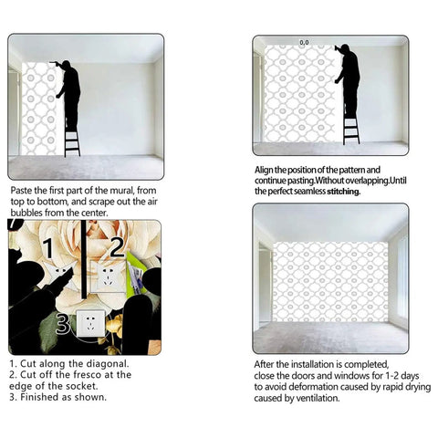Instructions for Thick Premium Vinyl Wallpaper Roll With Peel And Stick Application For Easy Peasy DIY Makeovers, 48in by 40in.