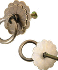 Close-up of two Six Pack Vintage Style Brass Ring Pulls Set 2.5 Cm Ring Diameter With 0.87 Inch Screws, solid brass, rust resistant.