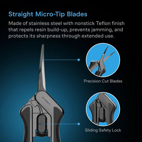 6.6 Inch Stainless Steel Curved Pruning Shears 2 Pack with micro tip and nonstick Teflon coated blades, close-up view showing features