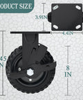 Beefy 8 Inch Caster Wheel With Brake Set Of 2 1100 Lbs Capacity Black Rim Solid Rubber Cast Iron dimensions and design