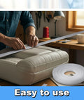Pro Level Plastic Upholstery Tack Strips 2 Pack 21 Yards Marine Grade Waterproof Trim being applied on upholstery.