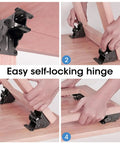 12 Pack Heavy Duty Self Locking Hinges For Folding Tables showing installation steps with steel brackets for easy assembly.