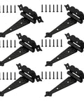 6 Inch Decorative Hammered Steel Rust Resistant Heavy Duty T Hinges Outdoor Tee Hinges For Shed Fence Barn Doors 6 Pack shown with screws