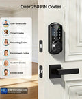 Sleek Matte Black Smart Deadbolt With Dual Lever Handles And Rock Solid App Control Plus No Sweat Keyless Entry Passcodes Apple Watch Pairing And Fast Auto Lock For Smooth Home Security with PIN code options.
