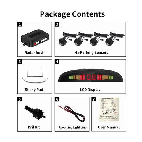 Image showing Rear Backup Radar System With 4 Parking Sensors, Distance Detection, LED Distance Display And Audible Warning components.
