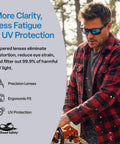 Man wearing Polarized Safety Glasses With Performance Fog Technology, ANSI Z87 Plus for UV protection outdoors.
