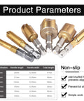 HOHXEN 6-piece countersink drill bit set, titanium-coated steel, hex shanks, 6–19 mm, front view