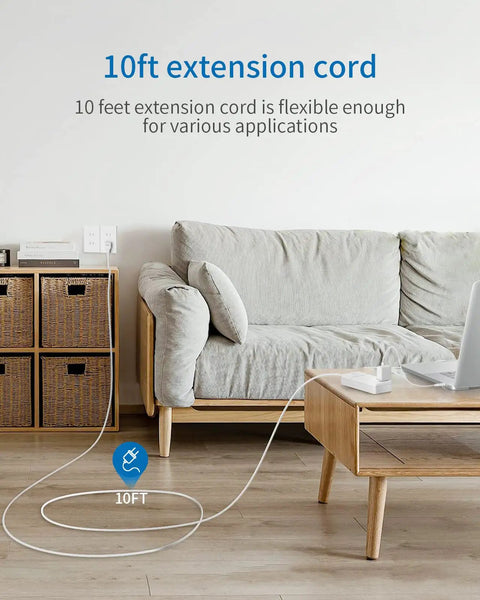 Two Prong To Six Outlet Power Strip With Ten Foot Extension Cord 2100J Surge Protector 1875W Six Outlets And Four USB Ports Two USB C Ports Three Prong Outlet Adapter Wall Mount For Old House