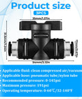 Three Pack One Quarter Inch Push To Connect Ball Valve Fittings For Pneumatic Air Lines with dimensions and specifications