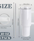 8 Pack 40 Oz Sublimation Tumblers With Handle Stainless Steel Blank Insulated Travel Mugs, lid, straw, with measurements shown