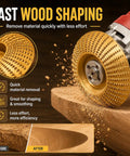 Three Piece Angle Grinder Polishing Pad Kit for wood shaping with flat beveled discs in action on wooden surface.