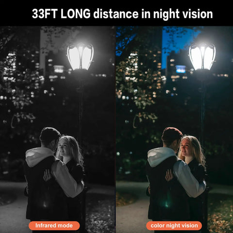 33FT night vision demonstration with 2K Wireless Outdoor Security Camera With Spotlight, in infrared and color mode.