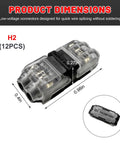 Twelve Pack Solderless Wire Connectors For Trucks And RVs Quick Twist Lock Terminals, dimensions shown for easy splicing.
