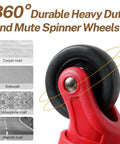 Close-up of 360-degree heavy-duty mute spinner wheel on Vintage Inspired 3-Piece Luggage Set with red crocodile-embossed finish.
