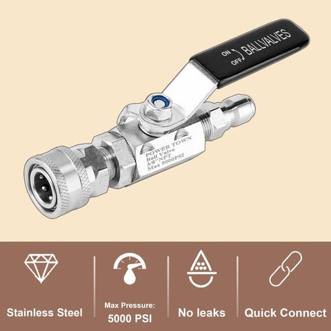Power Town stainless steel ball valve pressure washer with 3/8 inch quick-connect, 5000 PSI, side view