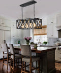 Industrial Heavy Duty Kitchen Island Pendant Light Four Light Rectangular Rustic Vintage Hanging Fixture installed in kitchen