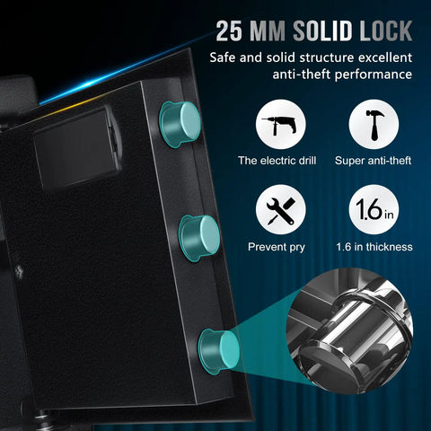 Fireproof Safe Box With Lock Waterproof Safe Bag Included Built To Last For Cash Jewelry Pistol Documents And Files Digital Cabinet Safe showing solid lock and anti-theft features.