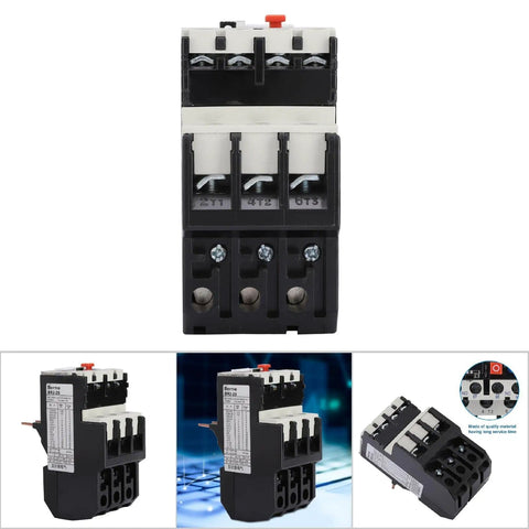 Front and angled views of the Beefed Up Adjustable Thermal Overload Relay for Electric Motors 2.5 to 4 Amp Range with large binding posts.