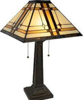 Super Cool Handcrafted Tiffany Style Mission Design Stained Glass Table Lamp Packs 172 Art Glass Pieces with warm glow and metal base