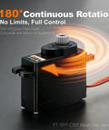 Beefy Torque Metal Gear Digital RC Servo 7.4V 10.5KG 180 Degree Angled Steering Servo For TRX4M SCX24 1Tenth Scale Cars Boats Planes And Robotics Upgraded Metal Gear System showcasing continuous rotation feature.