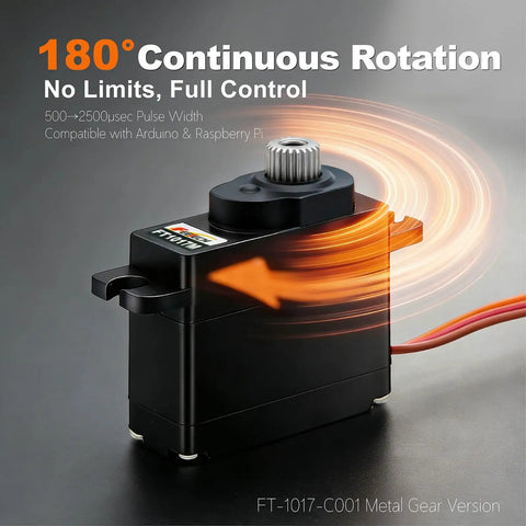 Beefy Torque Metal Gear Digital RC Servo 7.4V 10.5KG 180 Degree Angled Steering Servo For TRX4M SCX24 1Tenth Scale Cars Boats Planes And Robotics Upgraded Metal Gear System showcasing continuous rotation feature.