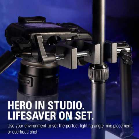 Heavy Duty Aluminum Camera And Lighting Mount Featuring Adjustable Ball Head Thick Padded Jaws Grip Rock Solid On Tables And Light Stands Four Quarter Inch Threads For Fast Rig Build