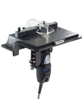 Bench Mounted Router Table Adapter For Corded Rotary Power Tools Featuring Six Hardened Steel Shaping Bits, 8x6 inch base.