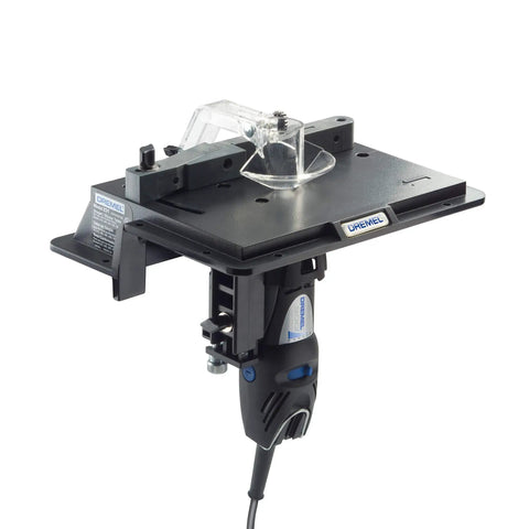 Bench Mounted Router Table Adapter For Corded Rotary Power Tools Featuring Six Hardened Steel Shaping Bits, 8x6 inch base.