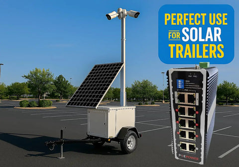 Eight-Port Industrial Gigabit PoE Switch Built For Solar Installs with solar trailer setup in parking lot