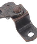 Heavy Duty Spring Lid Stay Hinges With Sweet Antique Red Iron Finish Tough As Nails Cabinet Hardware close-up showing iron construction.