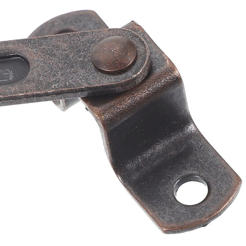 Heavy Duty Spring Lid Stay Hinges With Sweet Antique Red Iron Finish Tough As Nails Cabinet Hardware close-up showing iron construction.