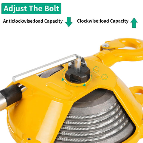 Close-up of adjustment bolt on Heavy Duty Pro Grade Spring Balancer Tool With Adjustable Tension Retractable Steel Wire Cable
