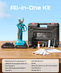 All-in-one cordless pruning shears kit with brushless motor, dual 2000mAh batteries, SK5 blade, and accessories on display.