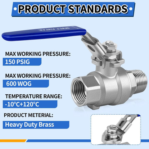 Three Quarter Inch Ball Valve With Locking Handle Full Port 304 Stainless Steel NPT Threaded Female To Male Shut Off Valves Two Pack