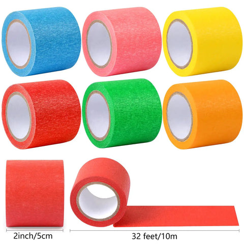 Colorful Masking Tape Set, 6 Pieces Rainbow Rolls For Crafts And Labeling, 2 Inches Wide By 32 Feet Total, Easy Peel No Residue Adhesive