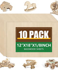 Front view of 10-pack unfinished basswood sheets, 12x18x1/8 in