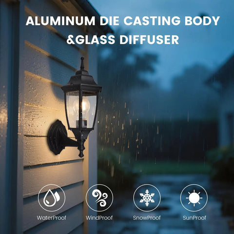 Photocell Dusk To Dawn Outdoor Wall Light With Weatherproof Die Cast Aluminum And Glass Hands Free Auto On Off Wet Location