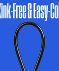 Close-up of 50 Ft PVC Pressure Washer Hose With 3400 Max PSI For Gas And Electric Washers, looped to show kink-free design.